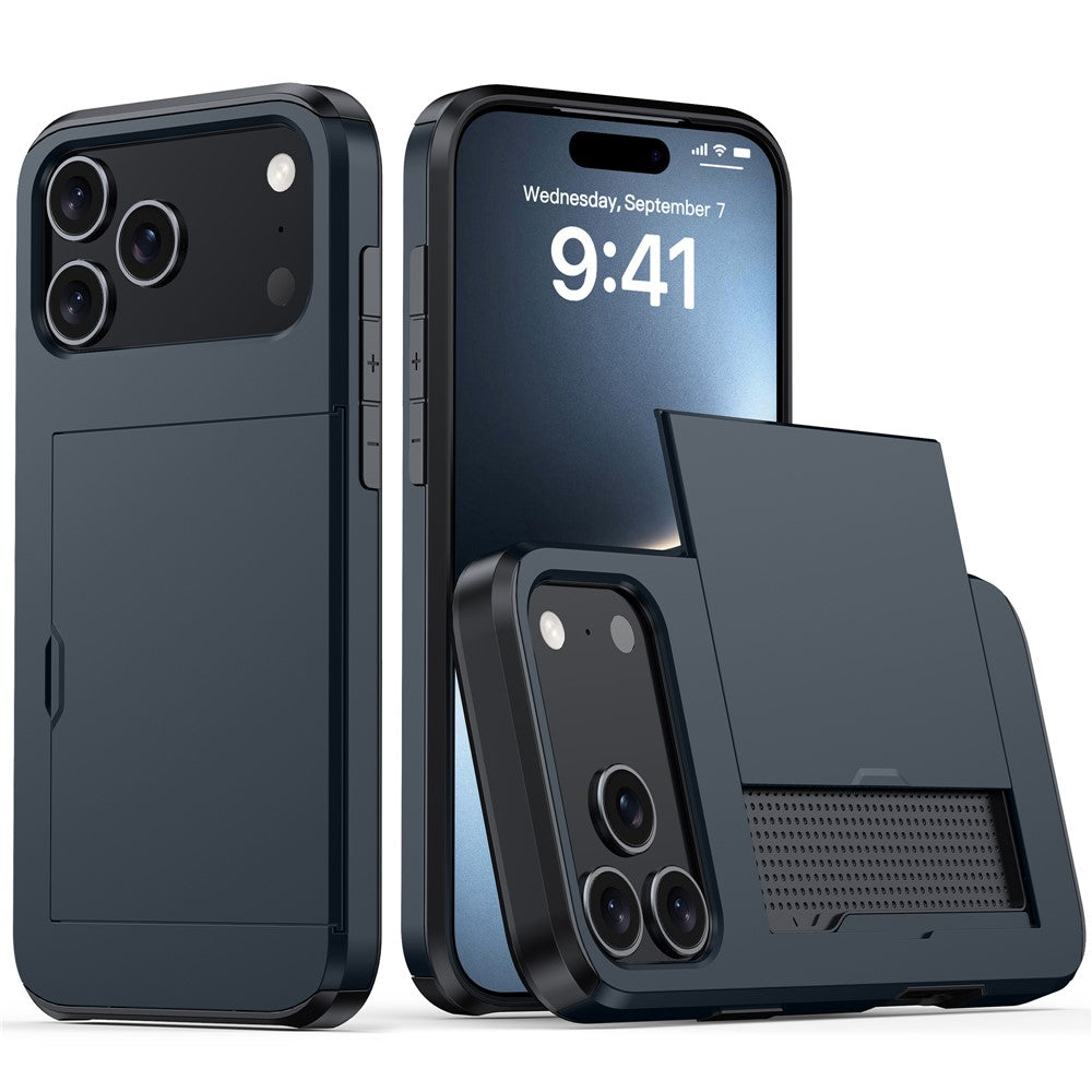 iPhone 18 Pro Max / 17 Pro Max Skal TPU/PC med Korthållare - Mörkblå