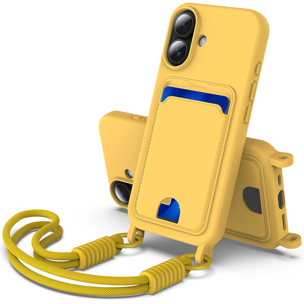 iPhone 16 Plus Silikonskal med Korthållare & Rem - Gul