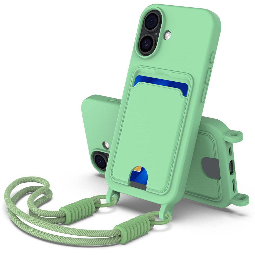 iPhone 17 Silikonskal med Korthållare & Rem - Grön