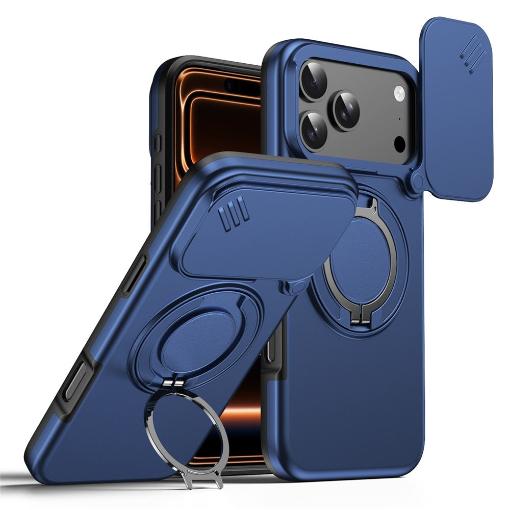 iPhone 17 Pro Max Hybridskal med Ringställ & Kameraskydd - Blå