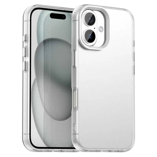 iPhone 16 Plus Cover PC+TPU+PET Mat Anti-Tab Telefonbagcover - Hvid