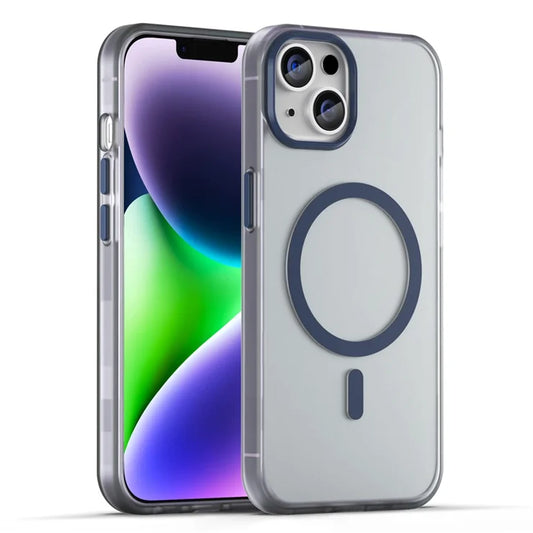 iPhone 14 Gennemsigtigt Cover Mat Design Kompatibelt med MagSafe Trådløs Opladning - Mørkeblå