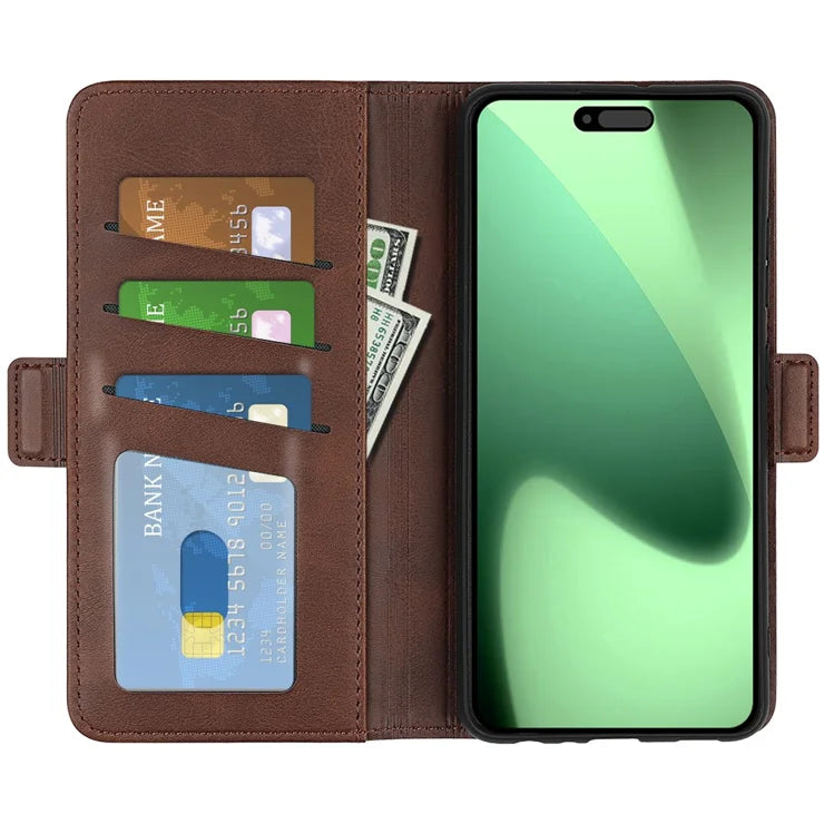 Til iPhone 17 Pro Max Cover Kalv Tekstur Læder Pung Telefon Cover - Brun