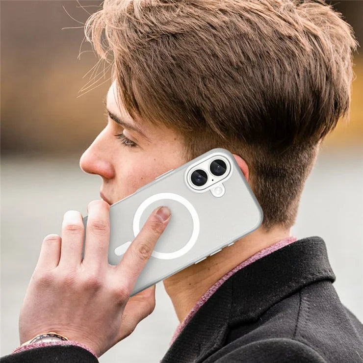 iPhone 16 Cover Kompatibel med MagSafe TPU + PC Slank Mat Gennemsigtig Telefoncover - Hvid