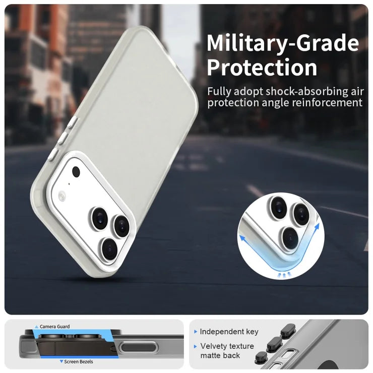 iPhone 17 Pro Max -suojakuori PC + TPU + PET mattapintainen pudotuksenkestävä takakansi – valkoinen