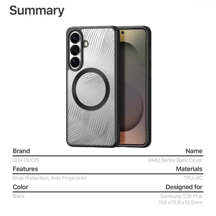DUX DUCIS For Samsung Galaxy S26+ Magnetic Case Aimo Series PC+TPU Slim Cover (REACH Certification) - Black