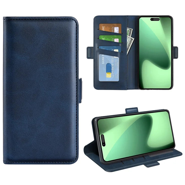 Til iPhone 17 Pro Max Cover Kalve tekstur Læder Pung Telefon Cover - Blå