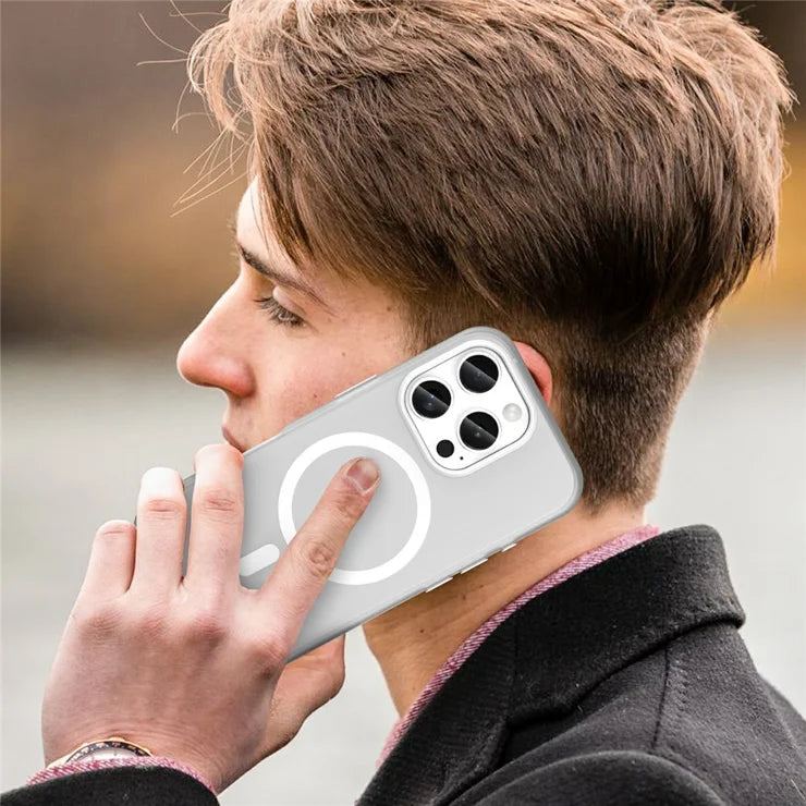iPhone 16 Pro Cover kompatibel med MagSafe TPU + PC Slank Mat Gennemsigtig Telefoncover - Hvid
