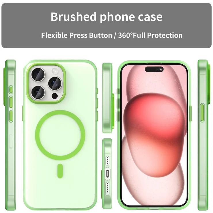 iPhone 15 Pro Max Gennemsigtigt Cover Magnetisk Telefoncover Kompatibelt med MagSafe - Fluorescerende Grøn