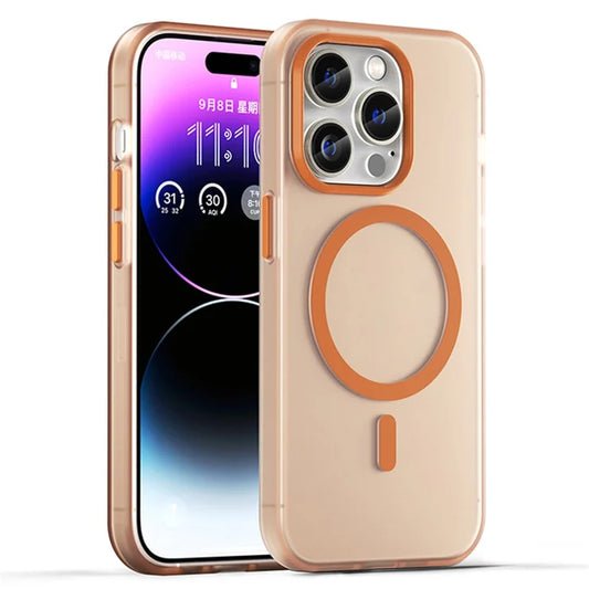 iPhone 14 Pro Transparent Mat Mobilcover TPU + PC Anti-ridse Cover - Orange