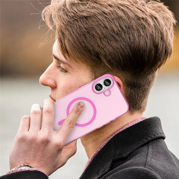 iPhone 16 Plus Case Compatible with MagSafe TPU + PC Slim Matte Translucent Phone Cover - Pink