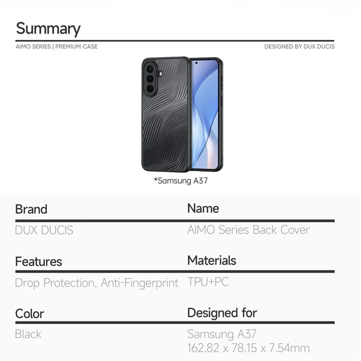 DUX DUCIS For Samsung Galaxy A37 5G Case Aimo Series TPU+PC Matte Drop-proof Phone Cover (REACH Certification) - Black