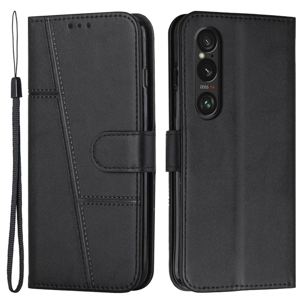 Sony Xperia 1 VI Fodral Läder med Ställ/Korthållare - Svart