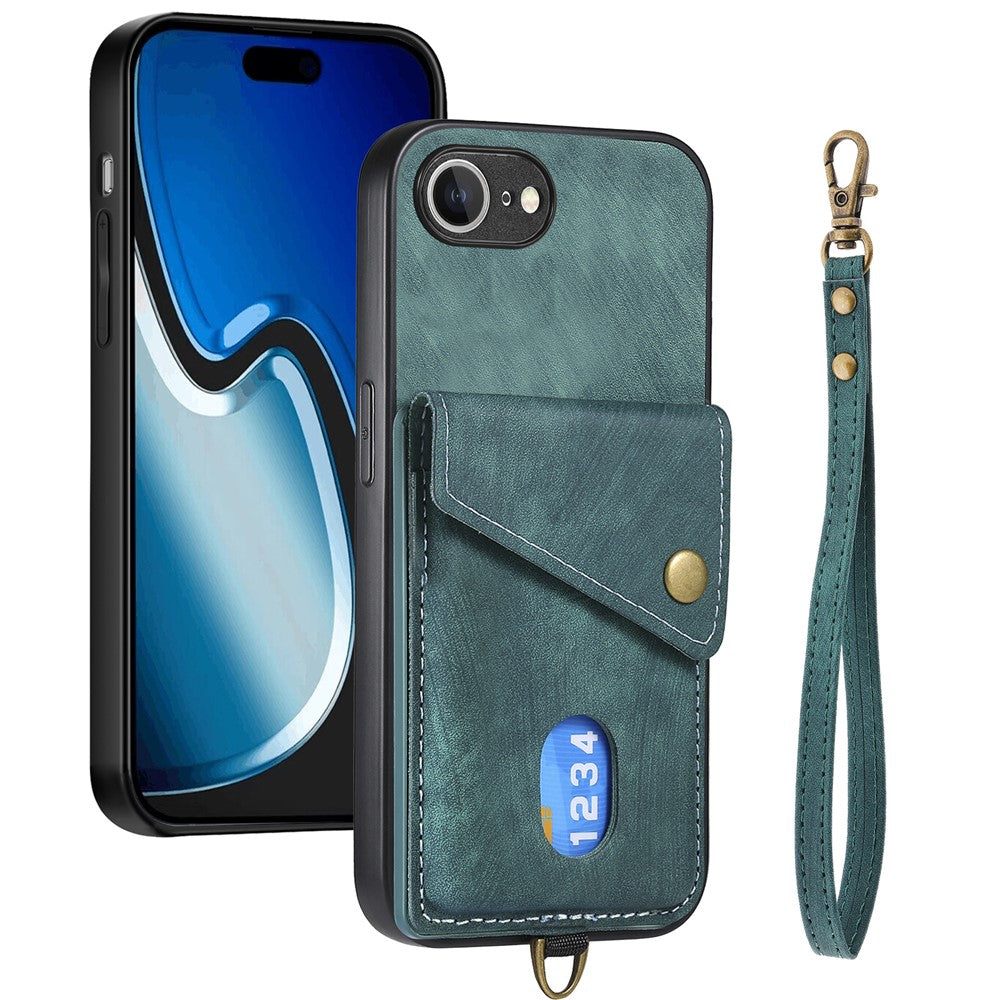 iPhone 17e / 16e Läderskal med Korthållare & Ställ - Grön
