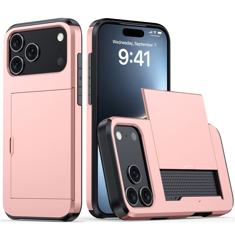iPhone 18 Pro / 17 Pro Skal TPU/PC med Korthållare - Roséguld
