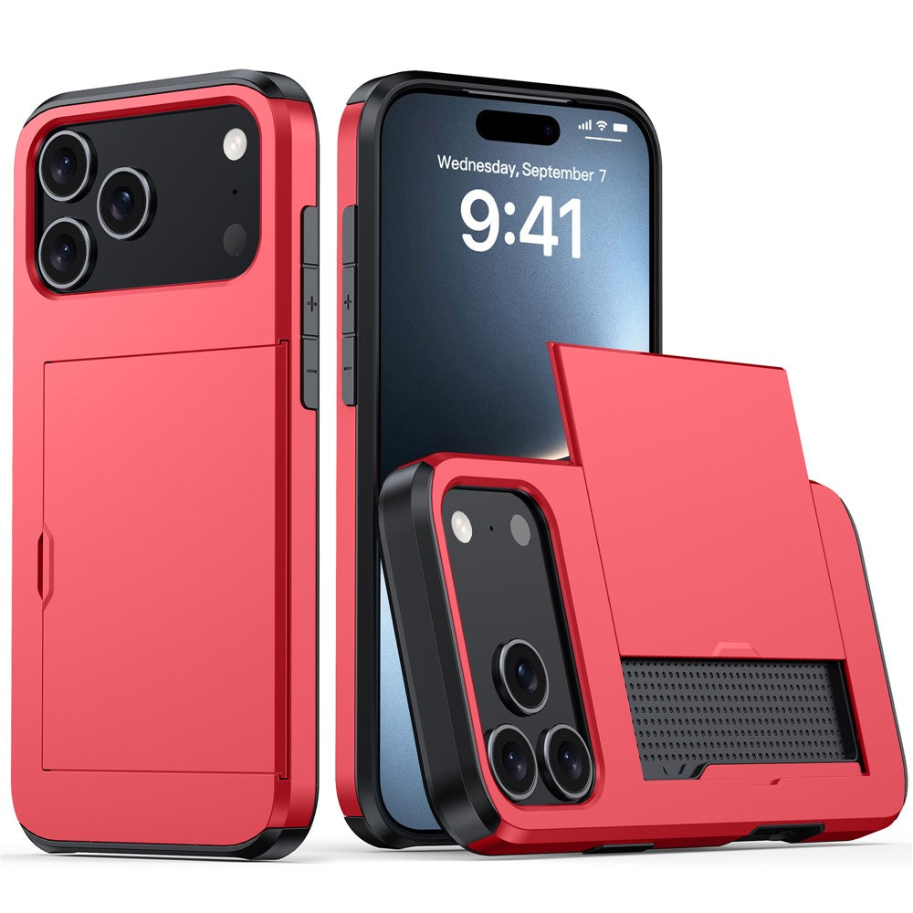 iPhone 18 Pro / 17 Pro Skal TPU/PC med Korthållare - Röd