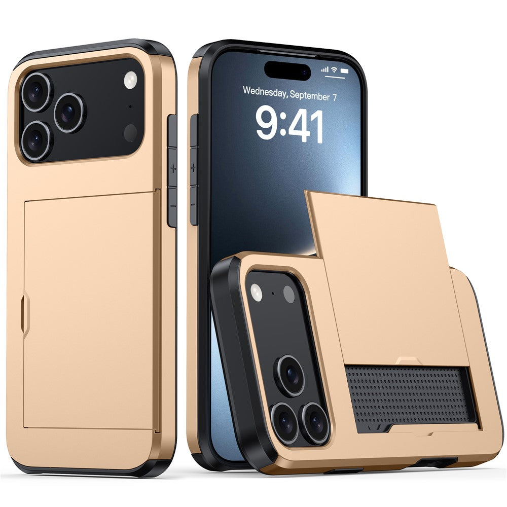 iPhone 18 Pro Max / 17 Pro Max Skal TPU/PC med Korthållare - Guld
