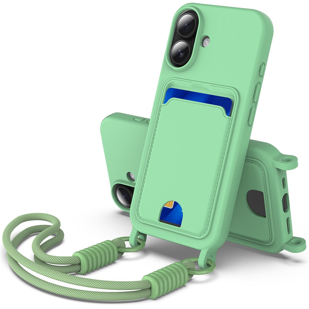 iPhone 16 Plus Silikonskal med Korthållare & Rem - Grön