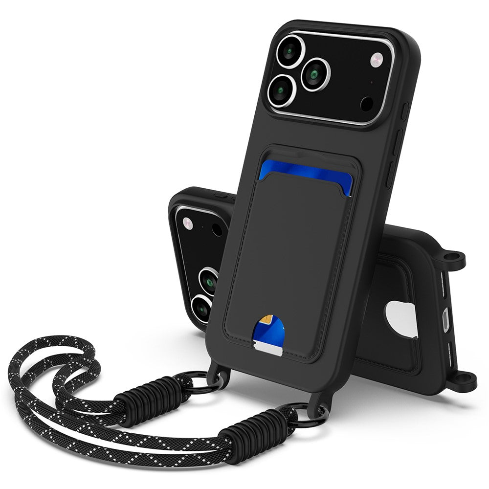 iPhone 17 Pro Silikonskal med Korthållare & Rem - Svart