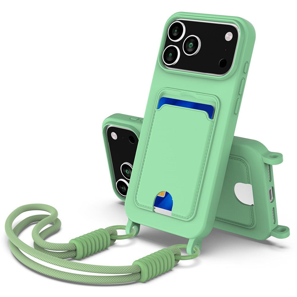 iPhone 17 Pro Silikonskal med Korthållare & Rem - Grön