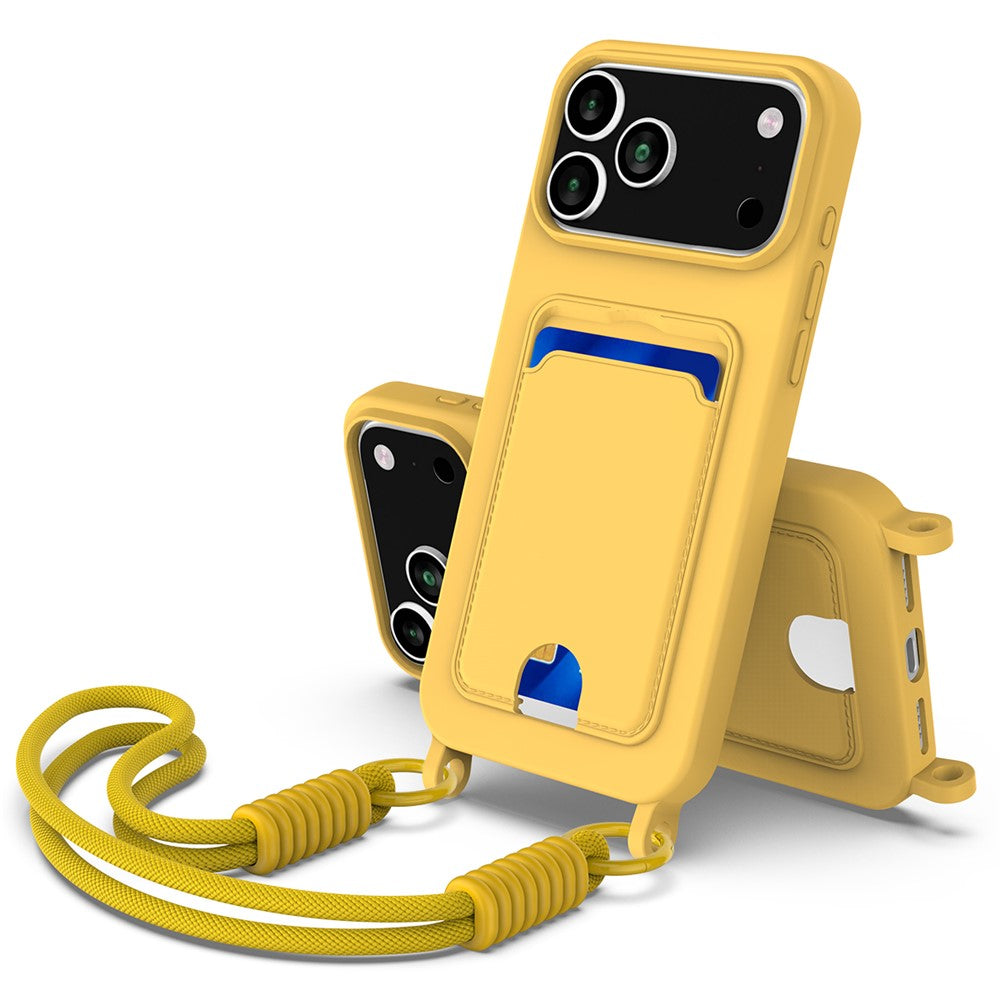 iPhone 17 Pro Max Silikonskal med Korthållare & Handledsrem - Gul