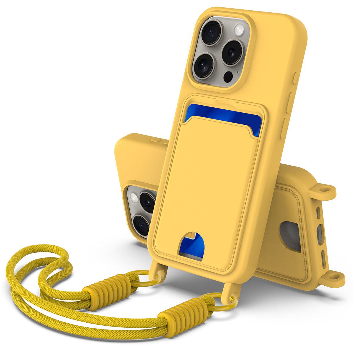 iPhone 16 Pro Silikonskal med Korthållare & Rem - Gul