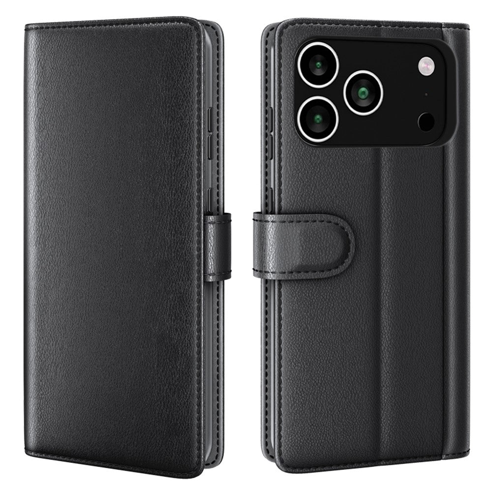 AMORUS iPhone 18 Pro / 17 Pro Läderfodral med Ställ - Svart