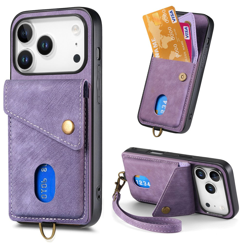 iPhone 17 Pro Max Läderskal med Korthållare & Ställ - Lila