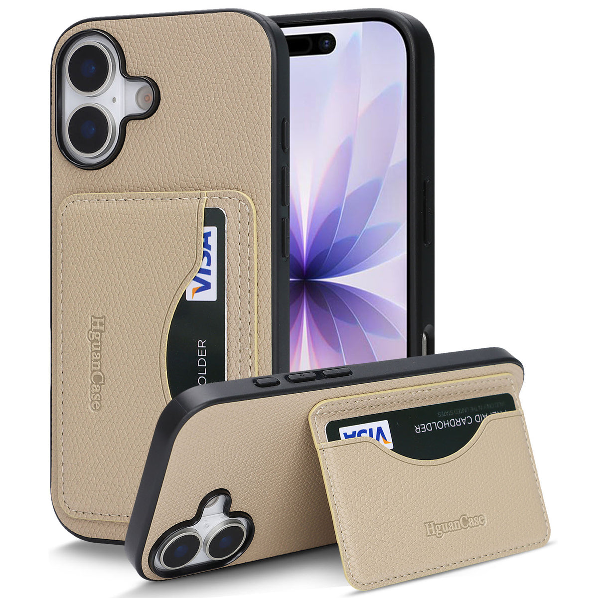 HGUANCASE iPhone 17 Vintageskal i Läder med Korthållare - Aprikos