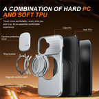 iPhone 16 Plus Case Magnetic Case Ring Kickstand Slide Camera Cover TPU PC Hybrid Phone Shell - Silver