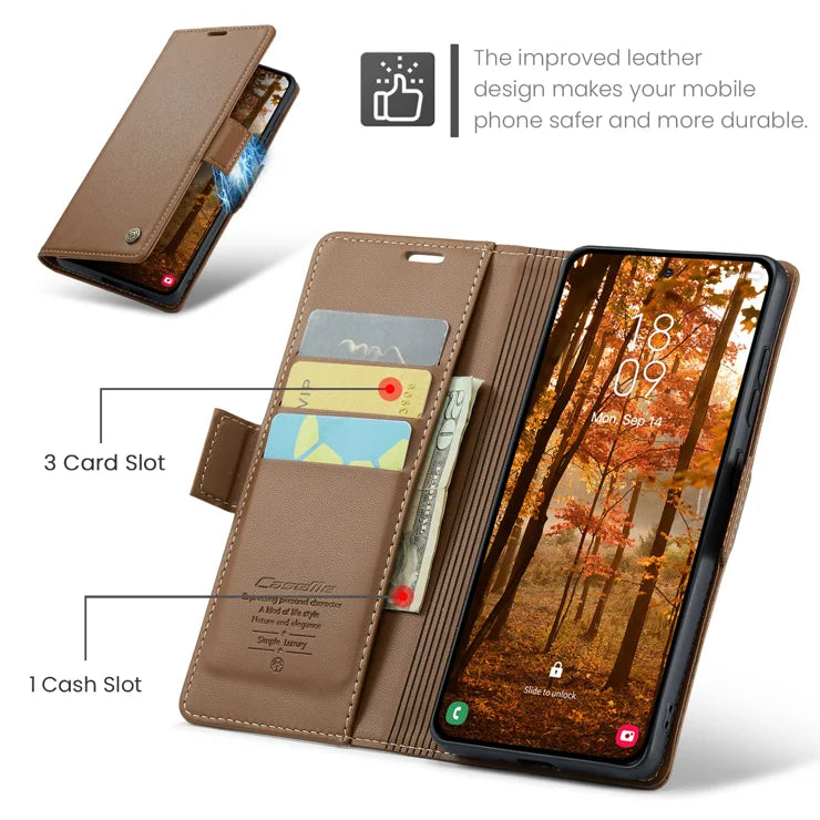 CASEME For Samsung Galaxy S26+ Case  023 Series RFID Blocking Glossy Stand Phone Cover - Brown