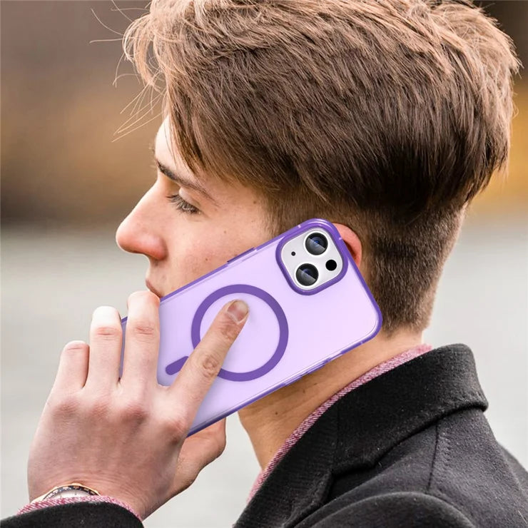 iPhone 14 Translucent Phone Case Matte Design Compatible with MagSafe Wireless Charging - Dark Purple