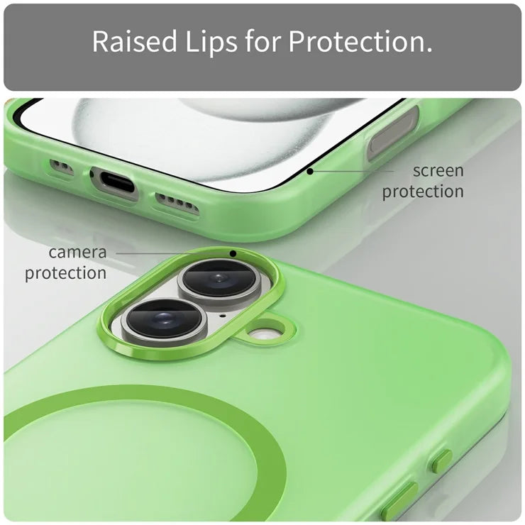 For iPhone 16 Case Compatible with MagSafe TPU + PC Slim Matte Translucent Phone Cover - Green