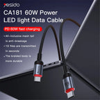 YESIDO CA181 1.2m USB C to USB C 60W Fast Charging Cable Aluminum Alloy Shell Data Cord