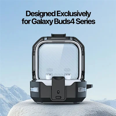 DUX DUCIS SECE-serien til Samsung Galaxy Buds4 / Buds4 Pro Etui Stødsikker PC + TPU Hovedtelefoncover med Metalkrog - Sort