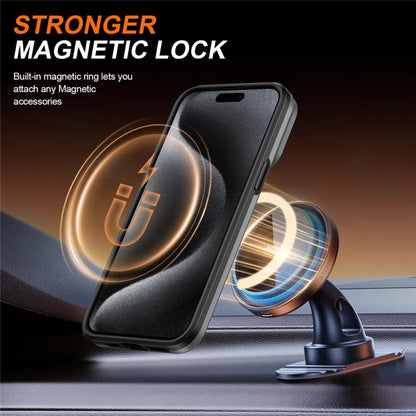 For iPhone 15 Pro Max Magnetic Case Ring Kickstand Slide Camera Cover TPU PC Hybrid Phone Shell - Grey