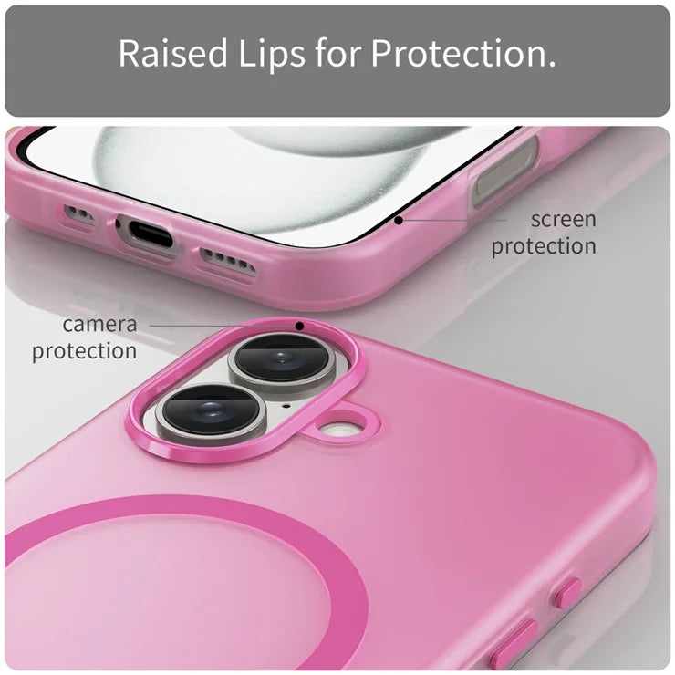 iPhone 16 Cover Kompatibel med MagSafe TPU + PC Slim Mat Gennemsigtigt Telefoncover - Pink