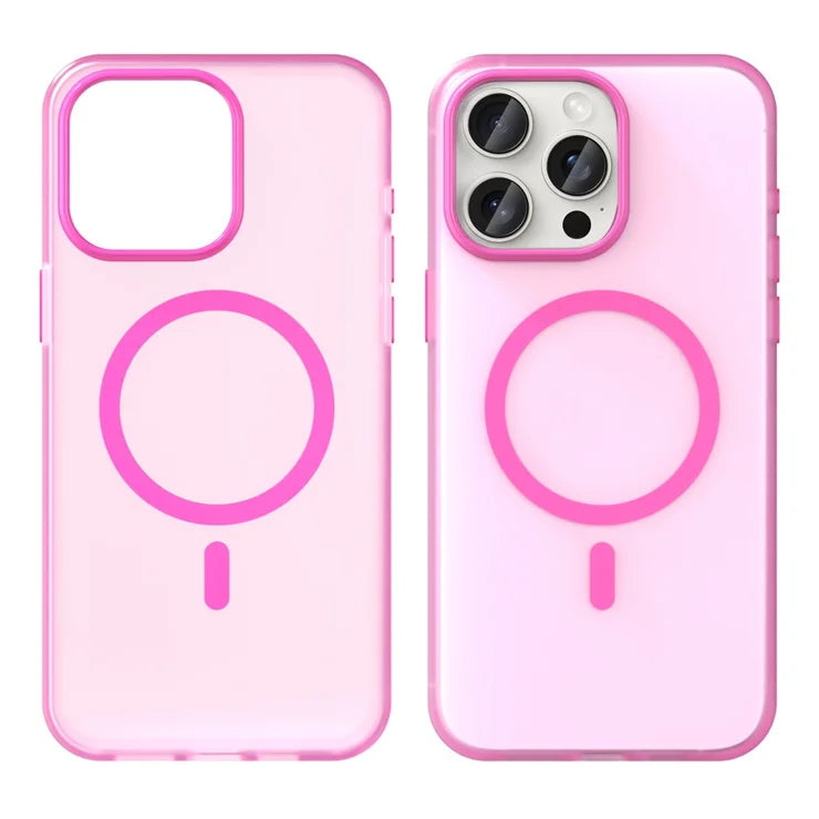 iPhone 15 Pro Max Translucent Case Magnetic Phone Cover Compatible with MagSafe - Pink