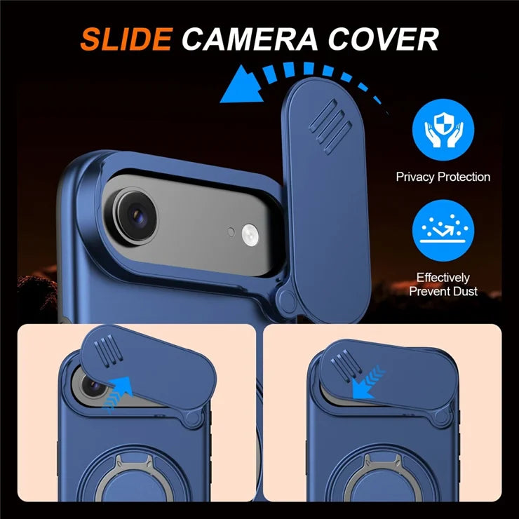 iPhone Air Magnetic Case Ring Kickstand Slide Camera Cover TPU PC Hybrid Phone Shell - Blue