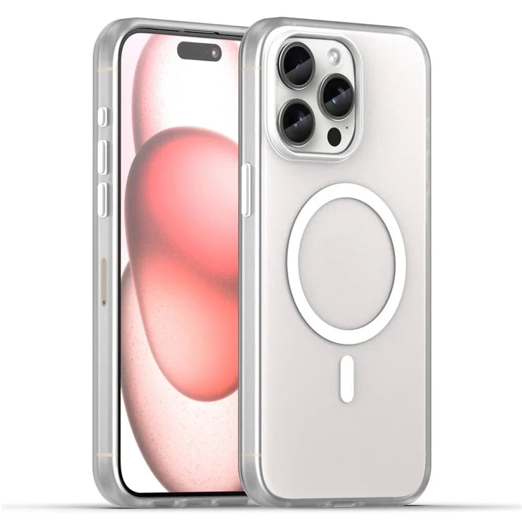 iPhone 15 Pro Max Translucent Case Magnetic Phone Cover Compatible with MagSafe - White