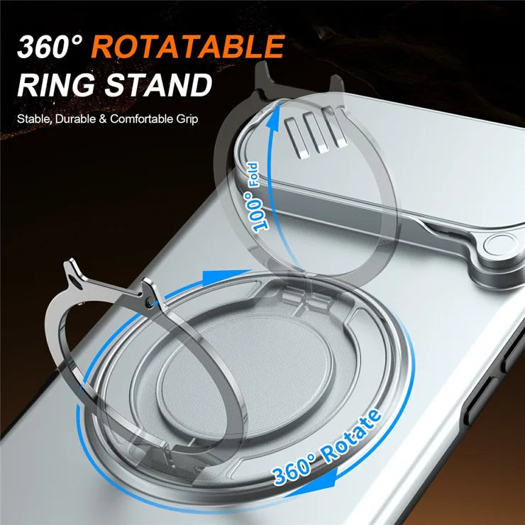 iPhone Air Magnetic Case Ring Kickstand Slide Camera Cover TPU PC Hybrid Phone Shell - Grey