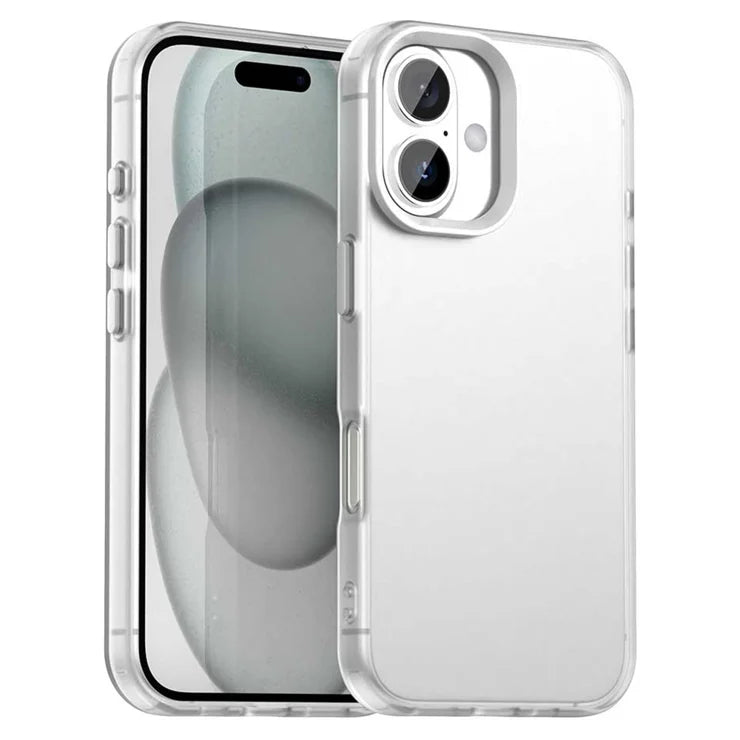 iPhone 16 Plus Cover PC+TPU+PET Mat Anti-Tab Telefonbagcover - Hvid