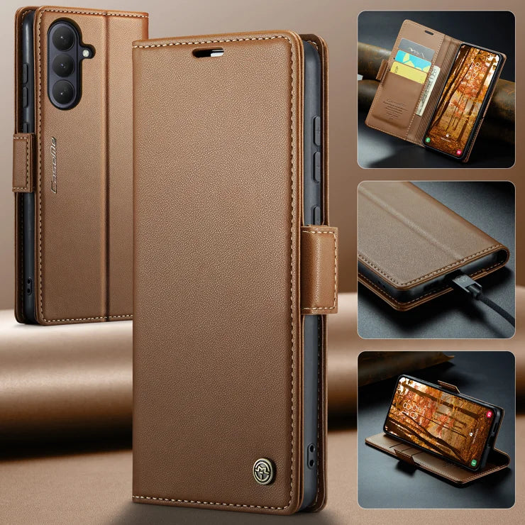 CASEME For Samsung Galaxy S26+ Case 023 Series RFID Blocking Glossy Stand Phone Cover - Brown