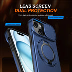 iPhone 15 Case Magnetic Case Ring Kickstand Slide Camera Cover TPU PC Hybrid Phone Shell - Blue