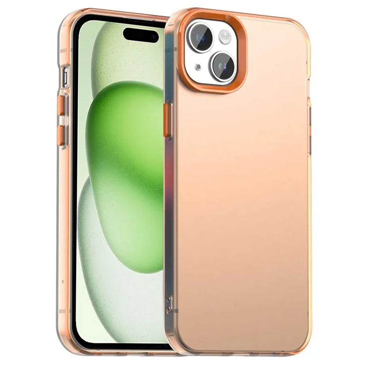 iPhone 15 -suojakuori PC+TPU+PET Mattapintainen puhelimen takakuori – oranssi
