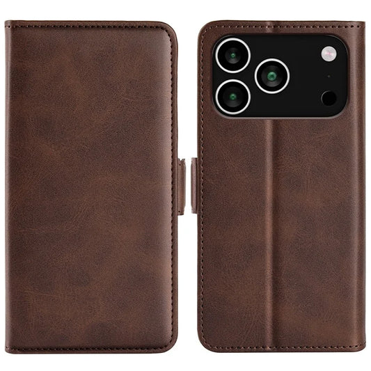 Til iPhone 17 Pro Max Cover Kalv Tekstur Læder Pung Telefon Cover - Brun