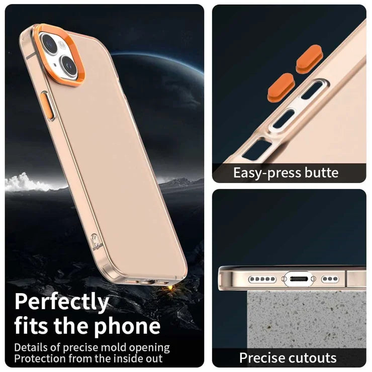 iPhone 15 -suojakuori PC+TPU+PET Mattapintainen puhelimen takakuori – oranssi