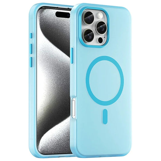 iPhone 16 Pro Max -kotelo, yhteensopiva MagSafen kanssa, TPU + PC ohut mattapintainen läpikuultava puhelinkuori – sininen