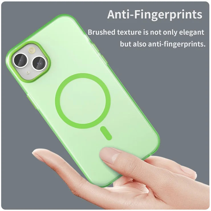 iPhone 15 Magnetic Case Matte Phone Cover Anti-Fingerprint Anti-Scratch - Fluorescent Green