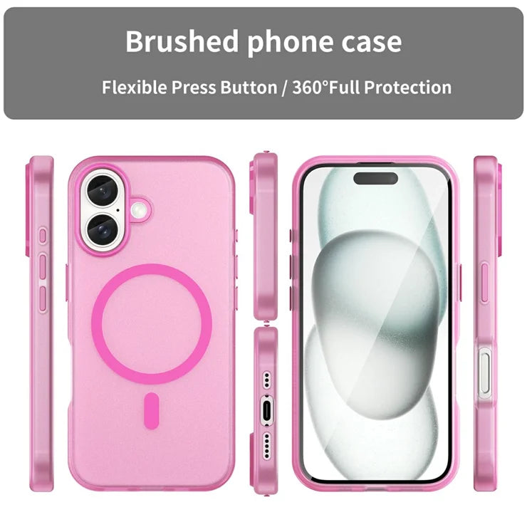 iPhone 16 Cover Kompatibel med MagSafe TPU + PC Slim Mat Gennemsigtigt Telefoncover - Pink